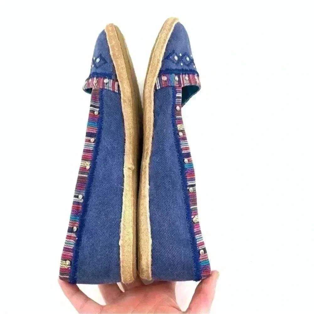 Maurices flats size 11 denim blue Espadrilles tribal print ballet loafers